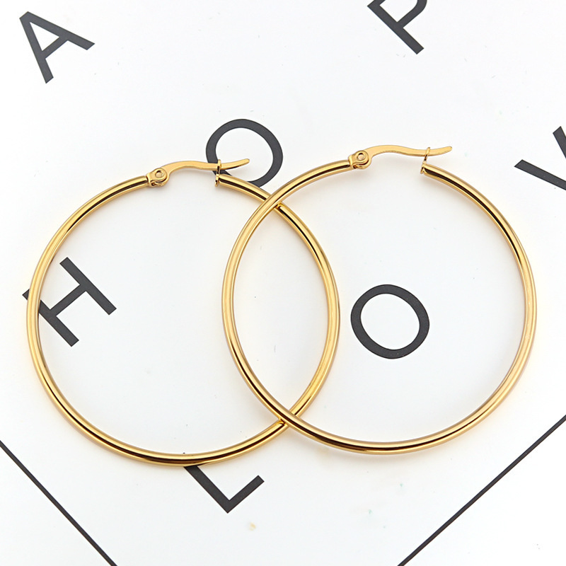 Trendy Fashion Stainless Steel Stud Earrings Gold Plated Big Circle Hoop round Piercing for Men and Women Silver Color Bulk