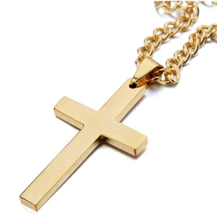 Men's Charm Pendant Necklace Black Cross on Plated Gold Silver Stainless Steel Link Chain with Stone Gift Jewelry