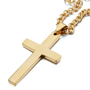 Men's Charm Pendant Necklace Black Cross on Plated Gold Silver Stainless Steel Link Chain with Stone Gift Jewelry