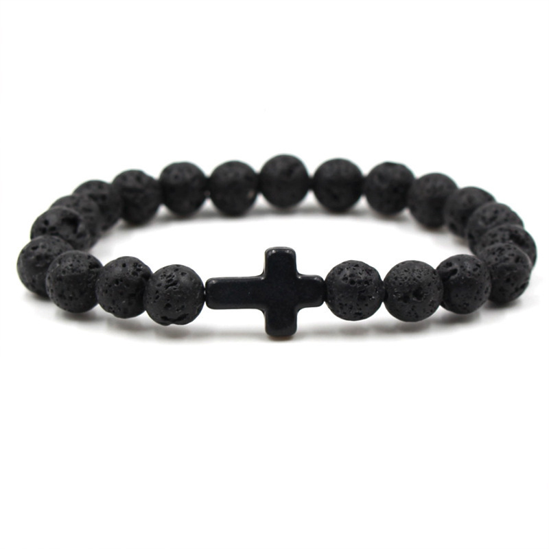 New Design Lava Stone Beads Color Bracelets For Women Men Jesus Jewelry Stone Bead Cross Bracelet