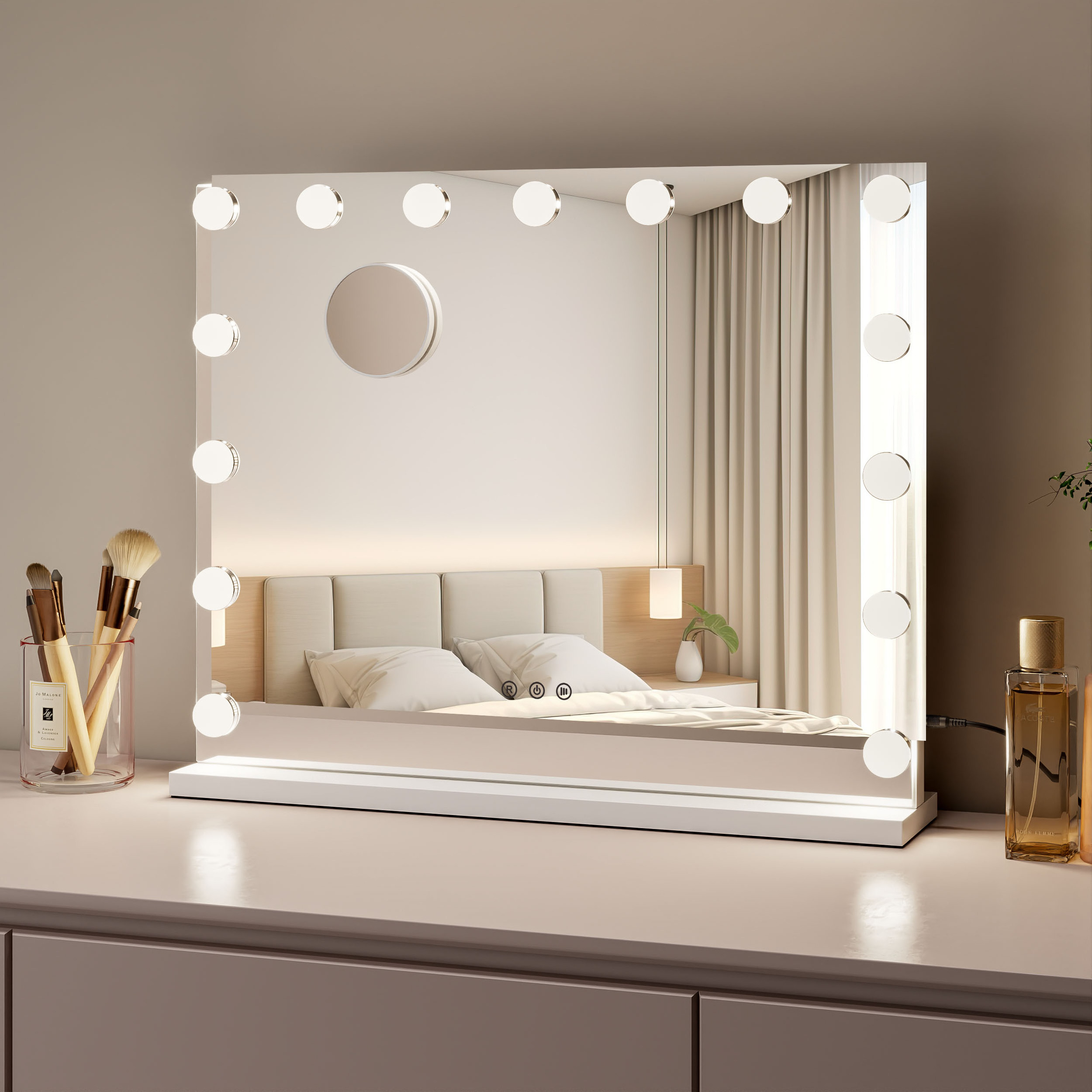 58x46cm Custom Detachable 10x Magnification Mirror With Led Light Bulb Cosmetic Makeup Vanity With Hollywood Mirror