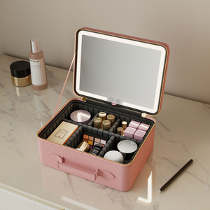 Rechargeable Storage Box Portable Cosmetic Vanity Make Up Folding Travel Makeup Bag Case With Led Light Mirror