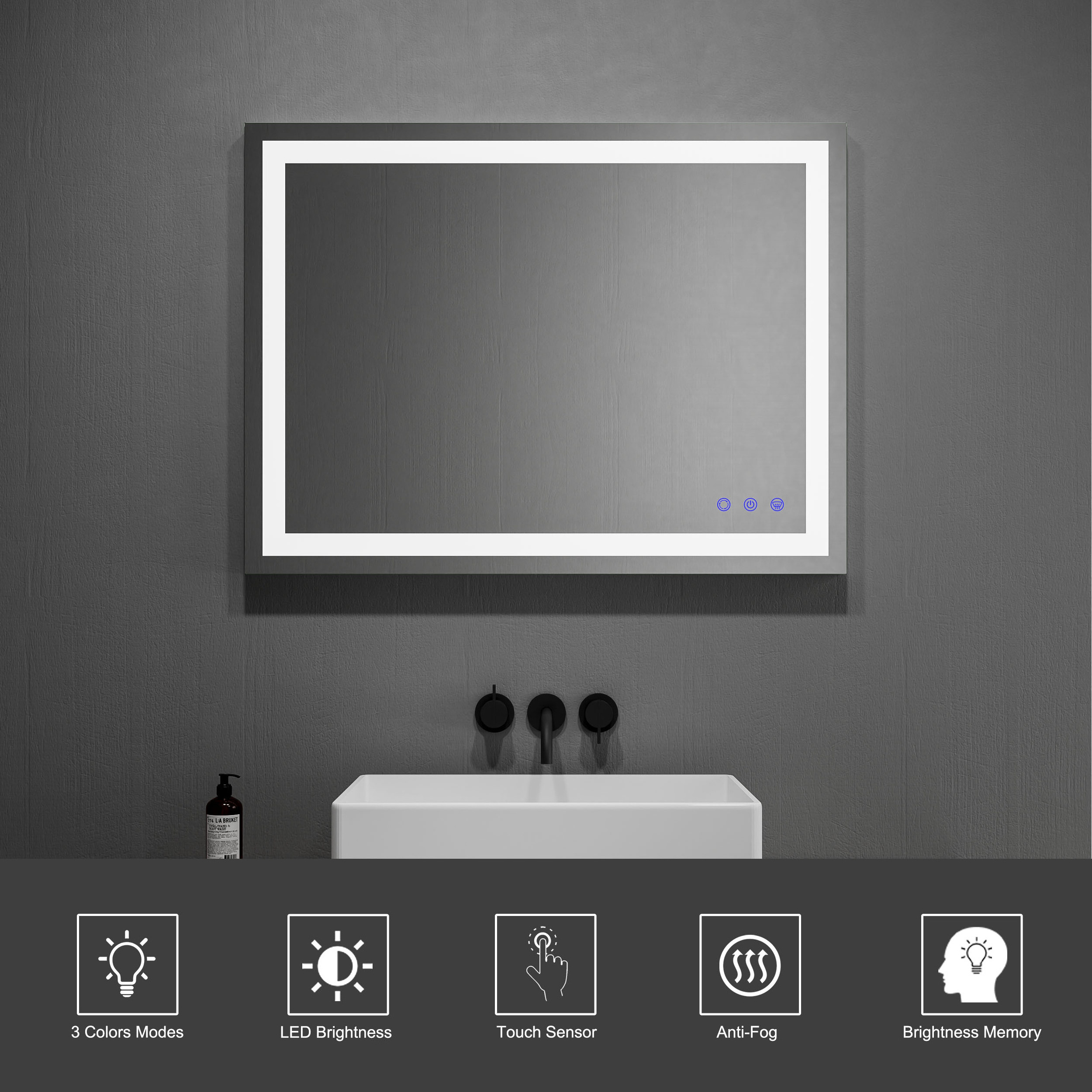 Custom Wall Mounted Large 40 X 32 Anti Fog Rectangular Smart Hotel IP44 Frameless Led With Light Modern Bathroom Mirror