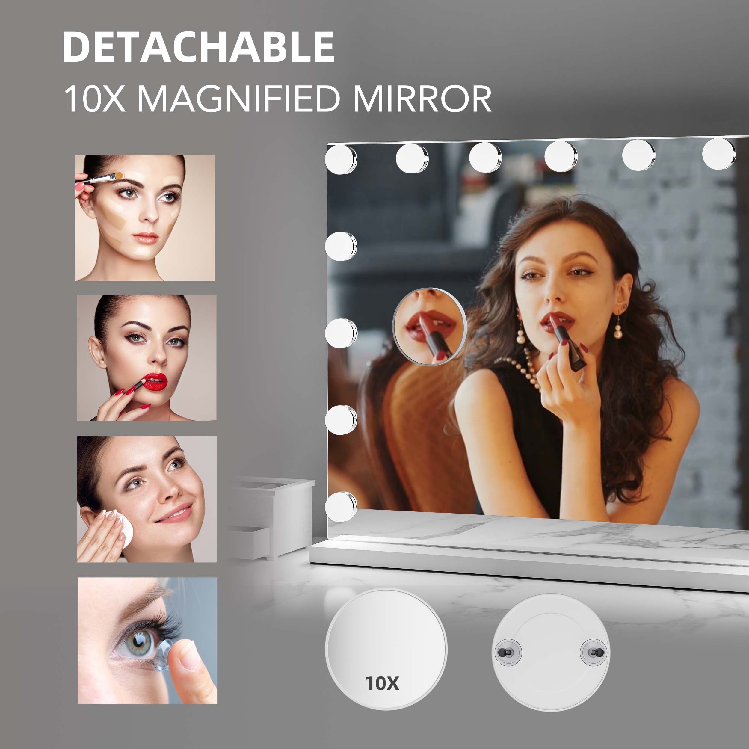 Hollywood Style Cosmetic 58x46cm 15 Dimmable Led Bulbs Wholesale Custom Iron Base Touch Sensor Switch Makeup Mirror