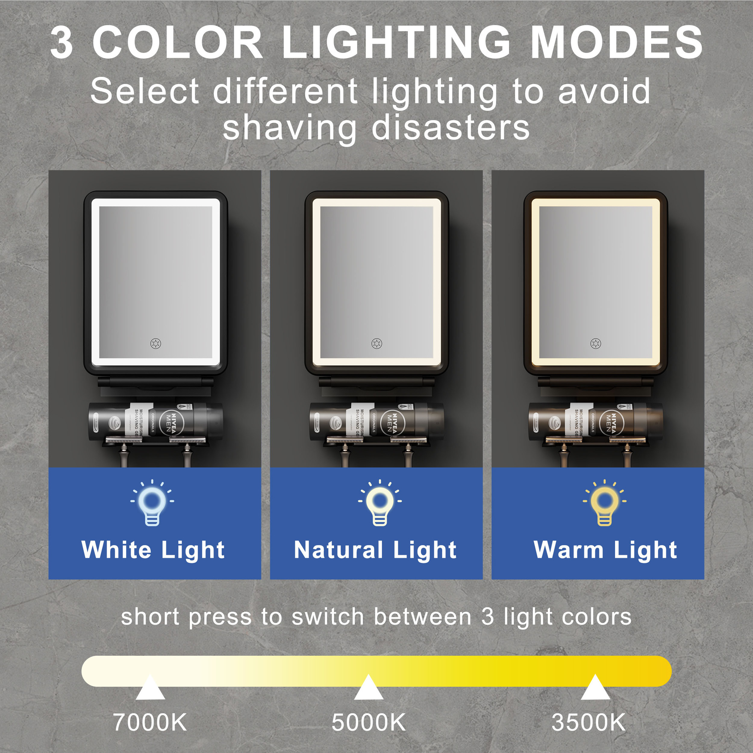 3 Color Dimmable Lights Rectangular Upgraded Bathroom Anti Fog Razor Holder Shower Fogless For Shaving Mirror With Led Light