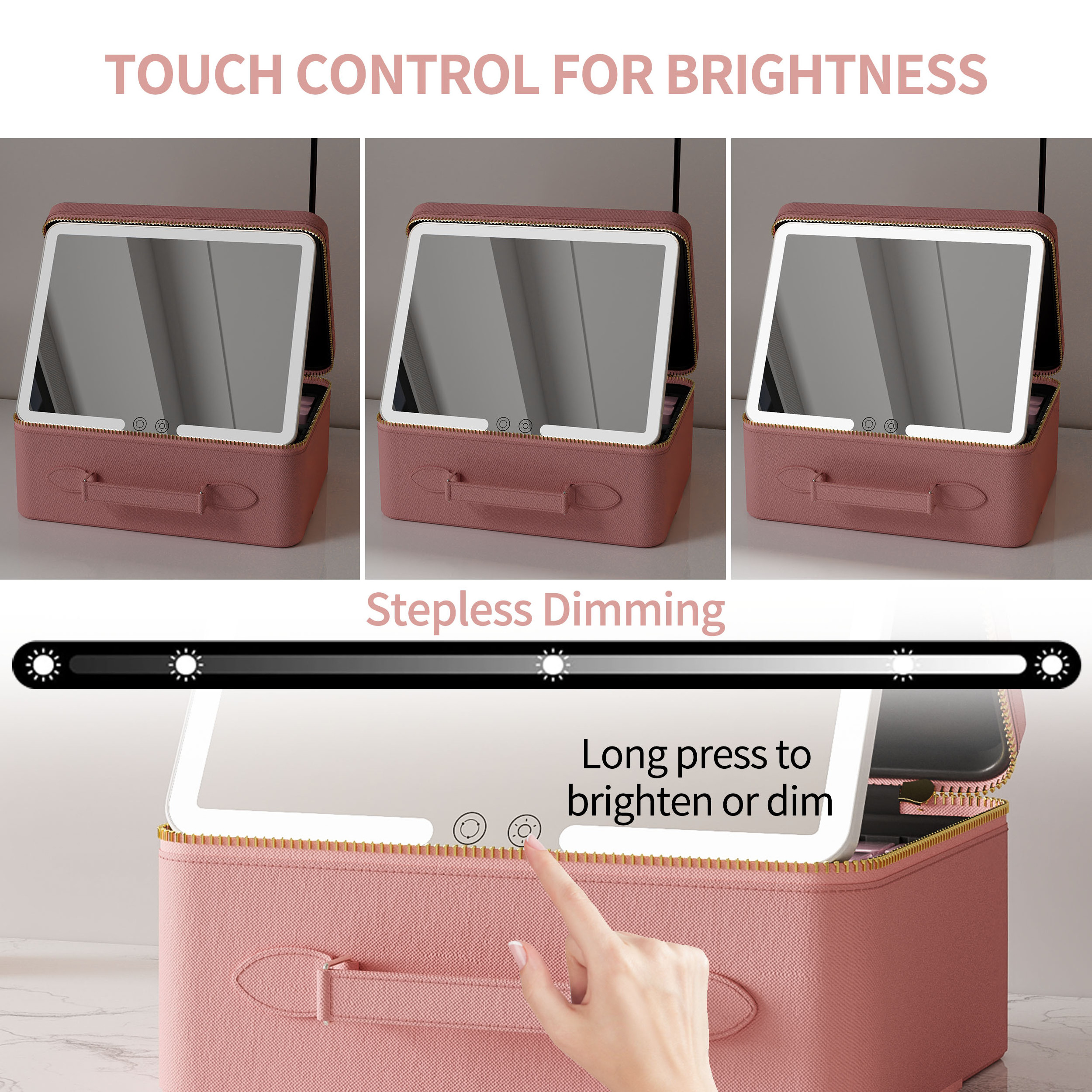 Rechargeable Storage Box Portable Cosmetic Vanity Make Up Folding Travel Makeup Bag Case With Led Light Mirror