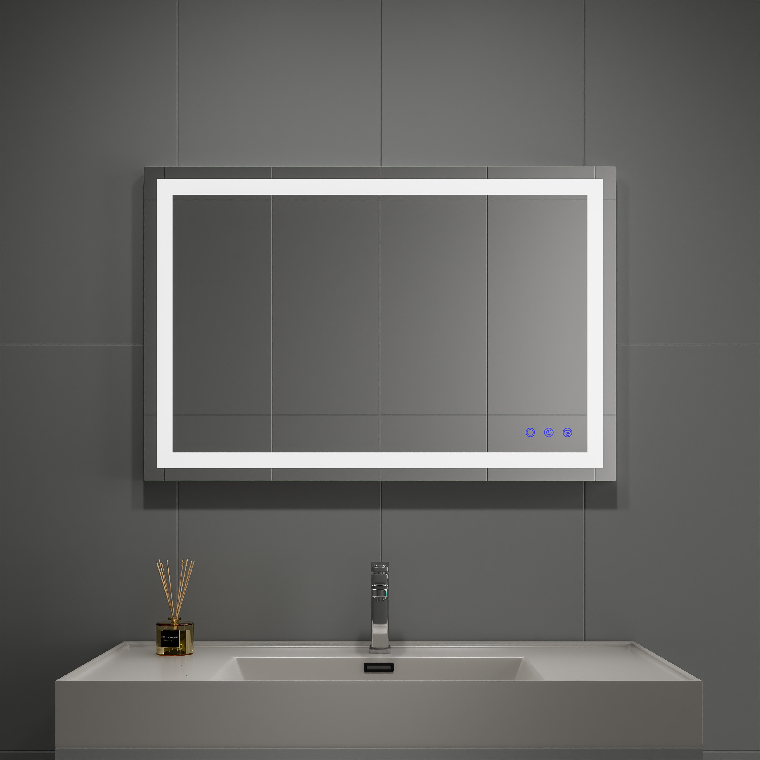 Wall Mounted 36 X 24 Anti Fog Rectangular Smart Frontlit Hotel IP44 Frameless Led With Light Modern Bathroom Mirror