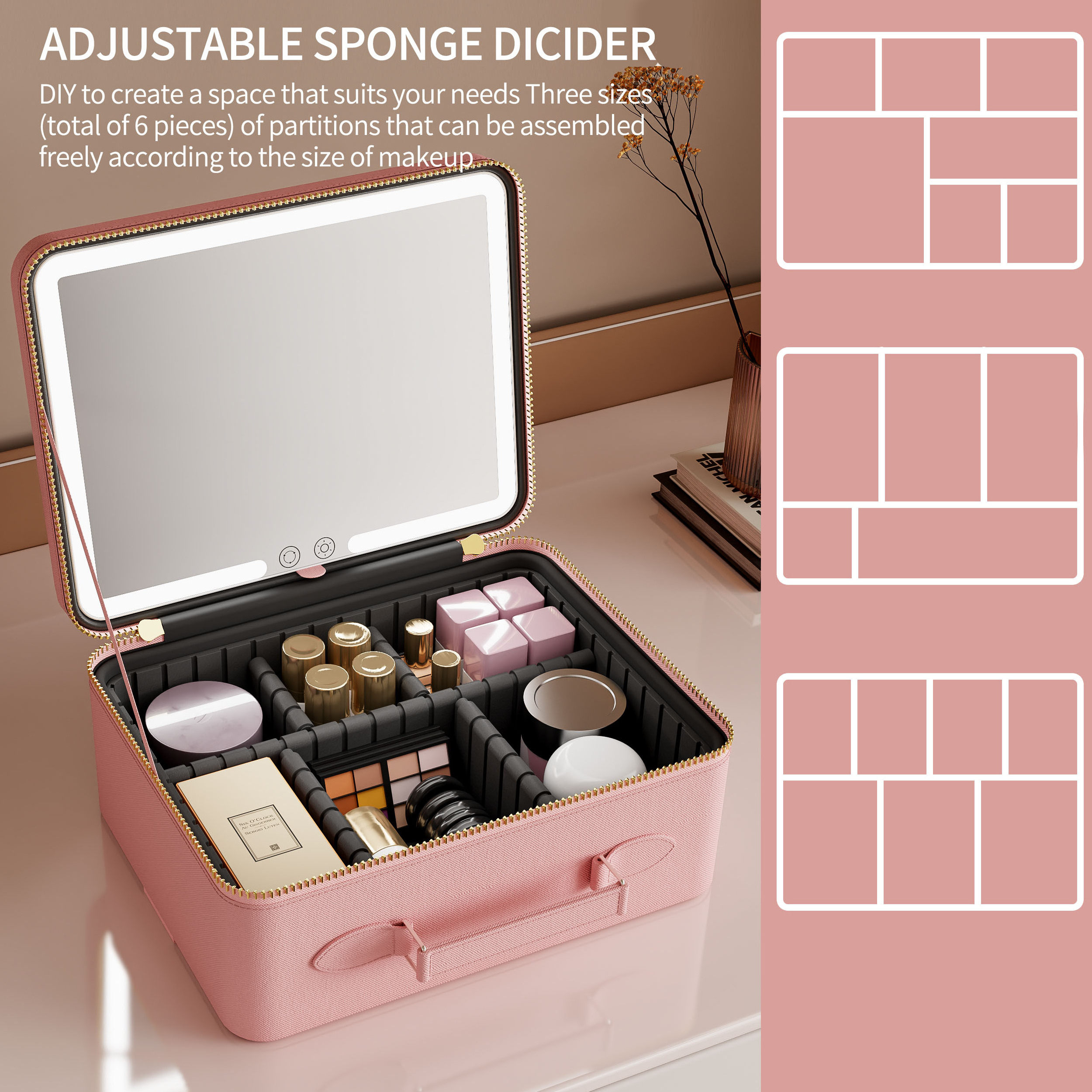 Rechargeable Storage Box Portable Cosmetic Vanity Make Up Folding Travel Makeup Bag Case With Led Light Mirror