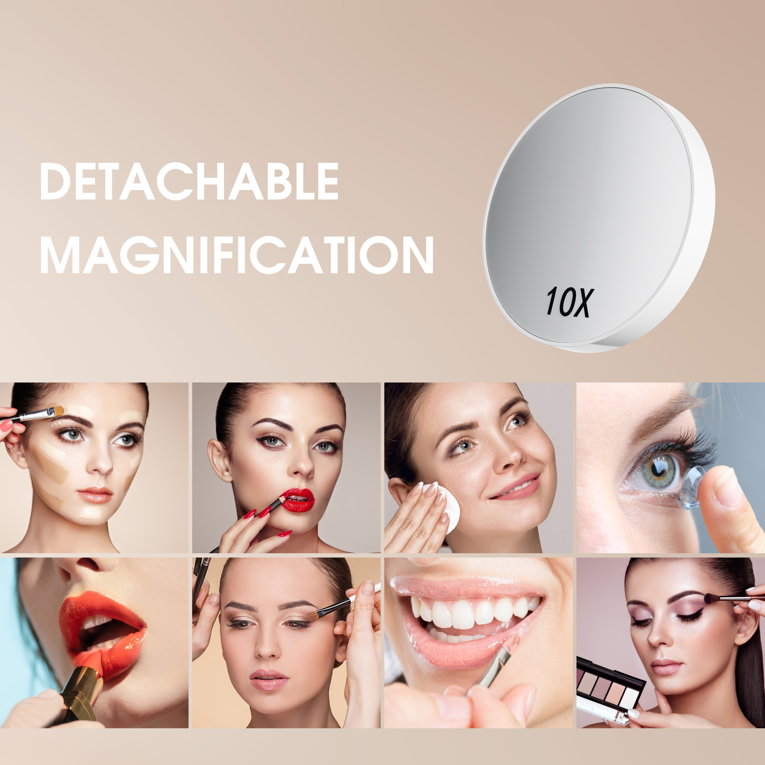 Detachable 10x Magnification 12v Adapter G35 Led Bulbs 3 Colors Light Makeup Hollywood Vanity Mirror With Led Light