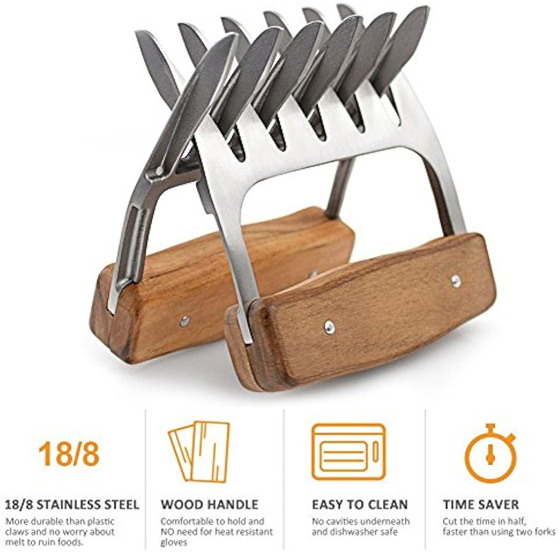 Kitchen BBQ Tools Turkey Chicken Bear Claws Accessories chicken meat claws shredder With Wooden Handle