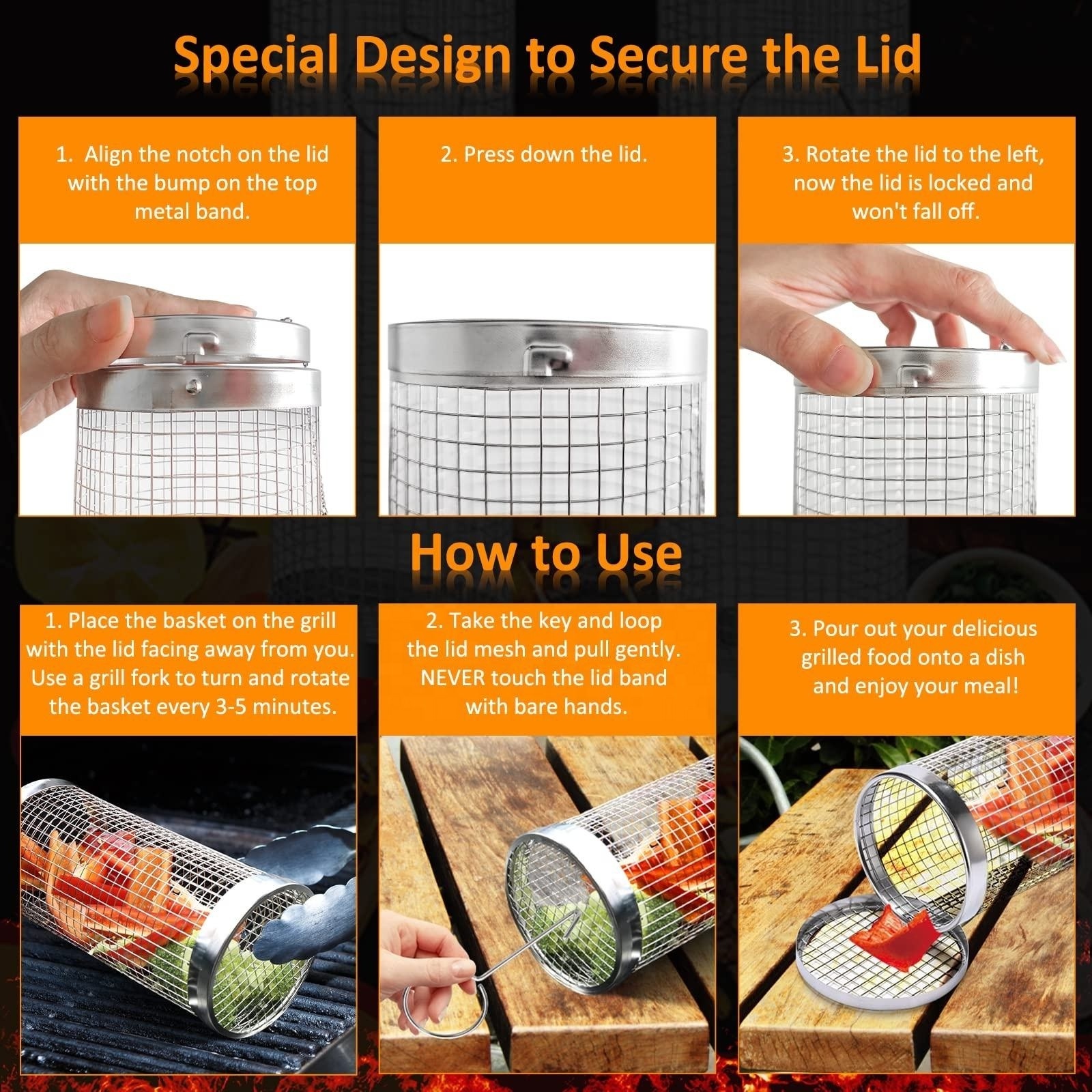 Portable Rolling Grilling Basket Stainless Steel Grill Mesh Useful Rolling Grilling Basket