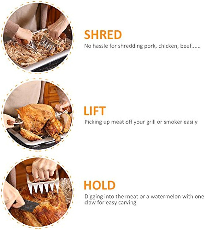 Kitchen BBQ Tools Turkey Chicken Bear Claws Accessories chicken meat claws shredder With Wooden Handle