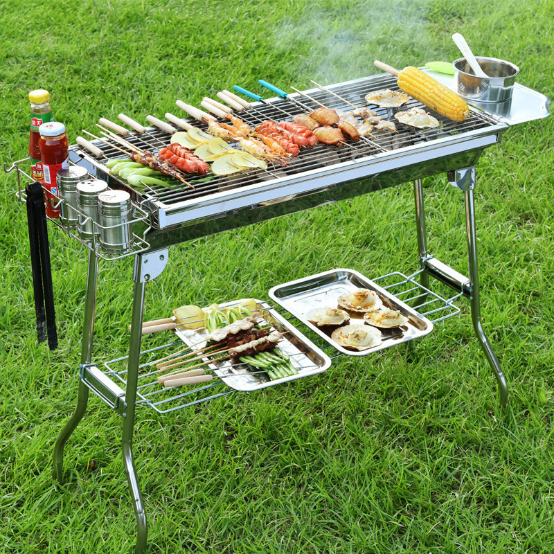 DAPHYLA Portable Charcoal Grill, Stainless Steel Folding BBQ Grill and Smoker, Barbecue Grill for Outdoor Cooking Camping