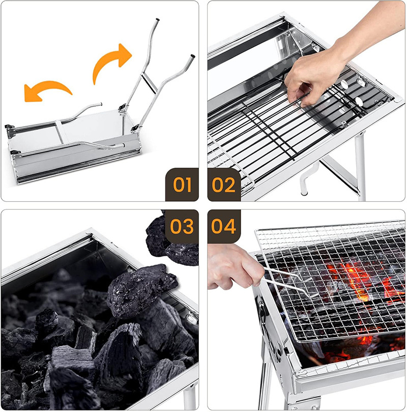 DAPHYLA Portable Charcoal Grill, Stainless Steel Folding BBQ Grill and Smoker, Barbecue Grill for Outdoor Cooking Camping