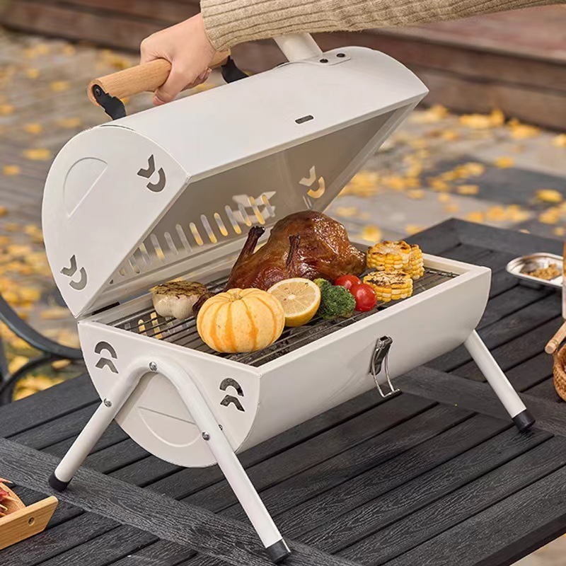 Portable Double Sided Chimney for Outdoor Cooking Handheld Wood BBQ Grill with Cover for Barbecue Grill Fryer Household Gifts