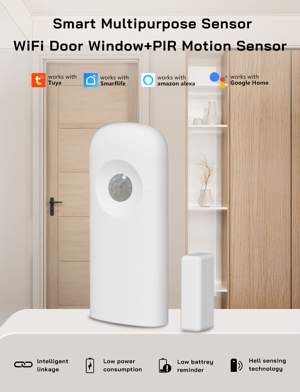 Tuya Smart WIFI Multifunction Sensor PIR Motion and Door Open or Closed Detectors 2in1 Smartlife APP Work With Alexa Google Home