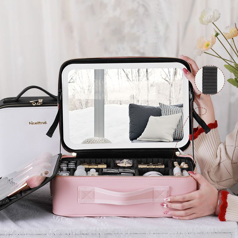 Cosmetic bag with mirror with LED light large-capacity cosmetic skin care product storage bag portable portable storage bag