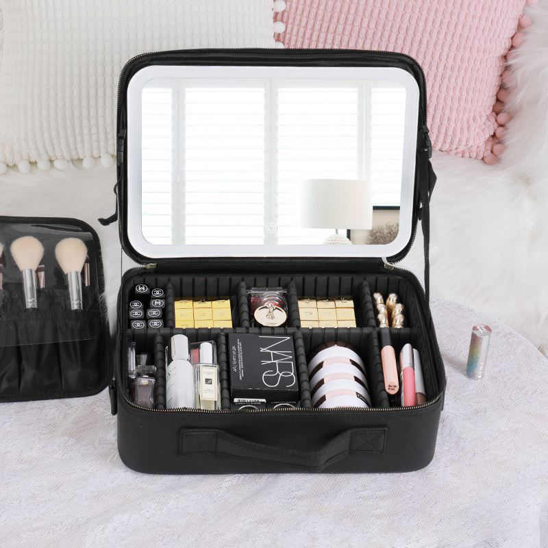 Cosmetic bag with mirror with LED light large-capacity cosmetic skin care product storage bag portable portable storage bag