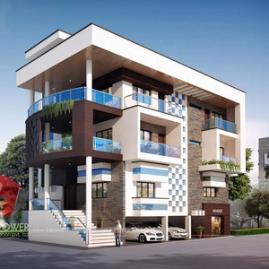 3 floors Indian city prefab house with big roof for sunshine