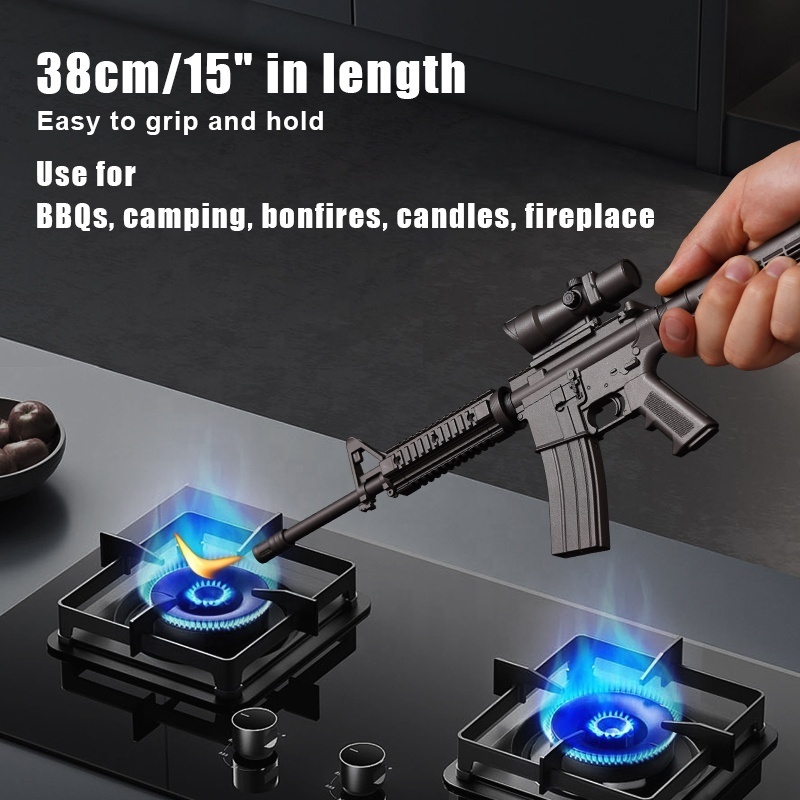 Household ignition AR15 lighters kitchen barbeque gas refillable butane gun shaped lighter