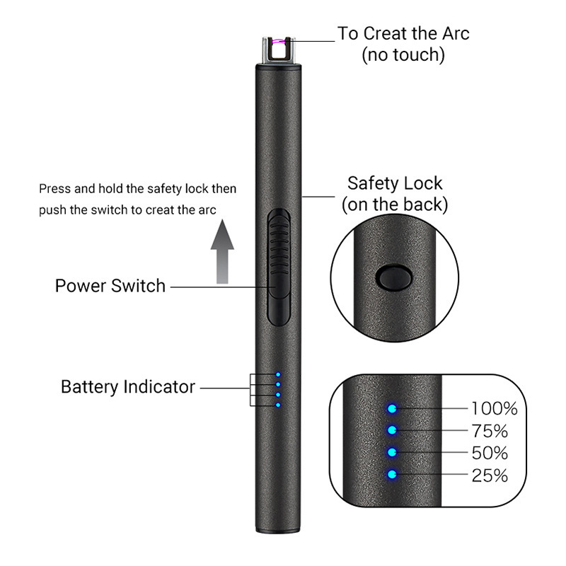 Custom printed logo windproof usb charging electric lighters for candle