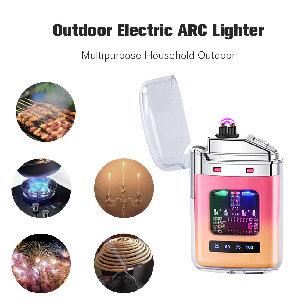 BBQ Camping Transparent Plastic Mini USB-C Rechargeable Double Arc Plasma electric lighters