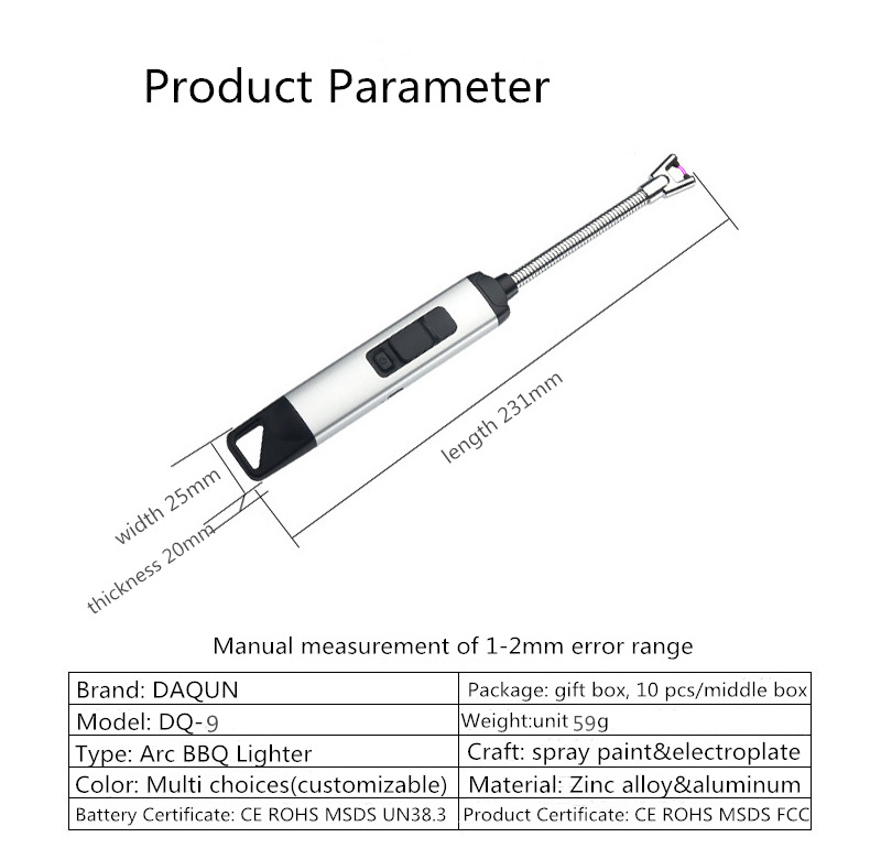 Sedex audited factory direct sale long stick flameless USB rechargeable electric plasma arc lighter