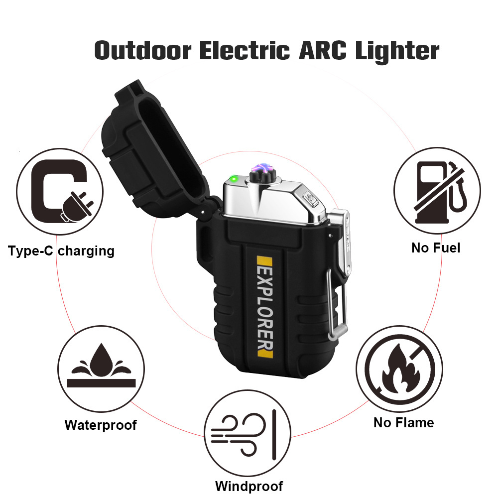 Wholesale Encendedores Electrico USB BBQ Tactical  Hiking Camping USB-C electric Double Arc Plasma Lighter