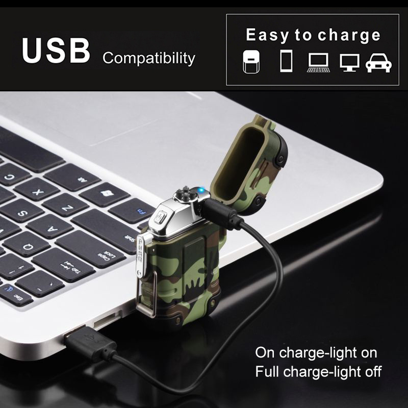 Outdoor waterproof electric double arc windproof flameless usb lighter rechargeable