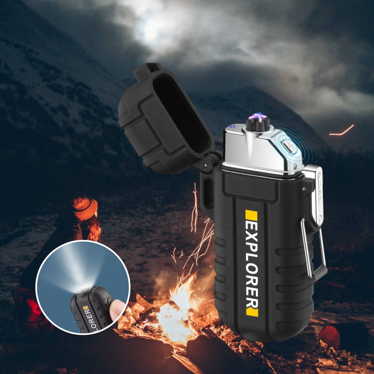 New Double Arc lighter Flameless USB charging Windproof waterproof Electronic Lighter with electric torch