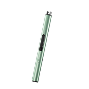 Green color Electric Arc Rechargeable USB Flameless Grill Lighter Long for candle BBQ Camping