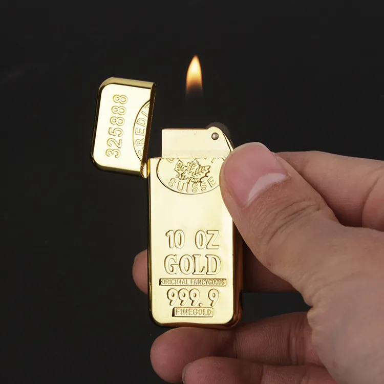 Hot-selling Fortune and Good Luck Gold Bar Refillable Butane Flame Cigarette Lighter