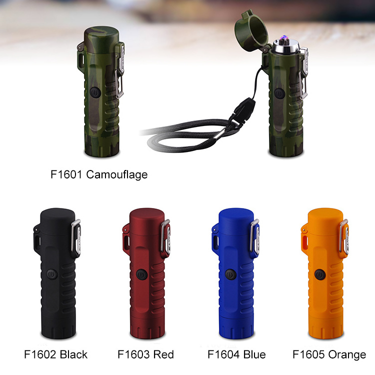 Dual Arc Lighter with Compass Flashlight Waterproof Explorer USB Rechargeable Electric Plasma Lighter