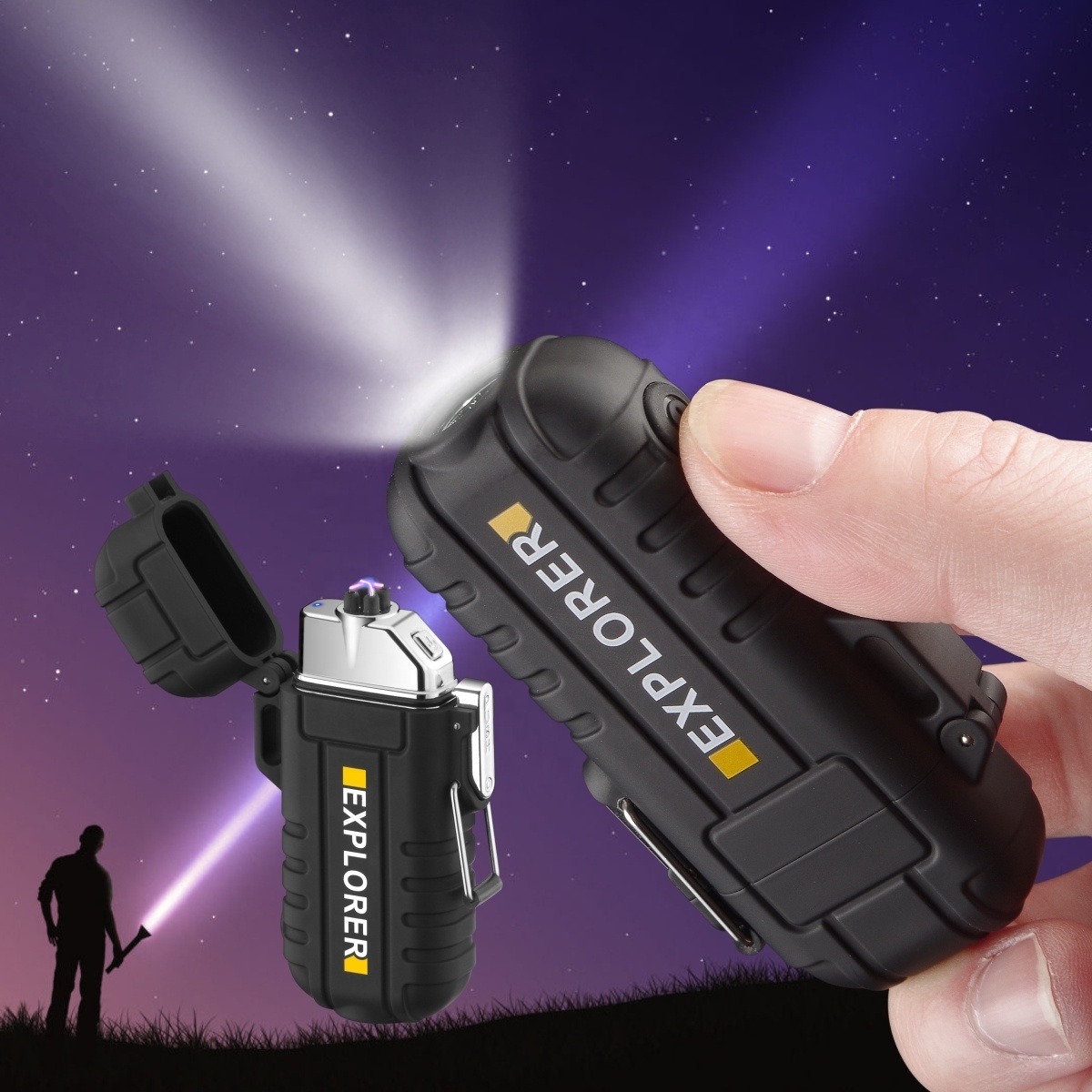 New Double Arc lighter Flameless USB charging Windproof waterproof Electronic Lighter with electric torch