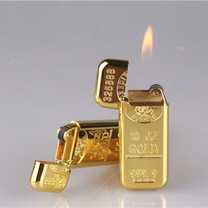 Hot-selling Fortune and Good Luck Gold Bar Refillable Butane Flame Cigarette Lighter