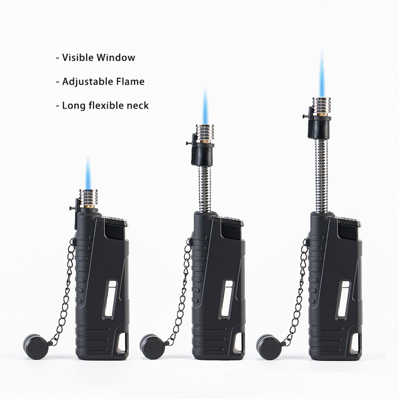 Outdoor Butane Refillable Torch Windproof Jet Flame Lighter with Fuel Window for Candle Camping Kitchen Use