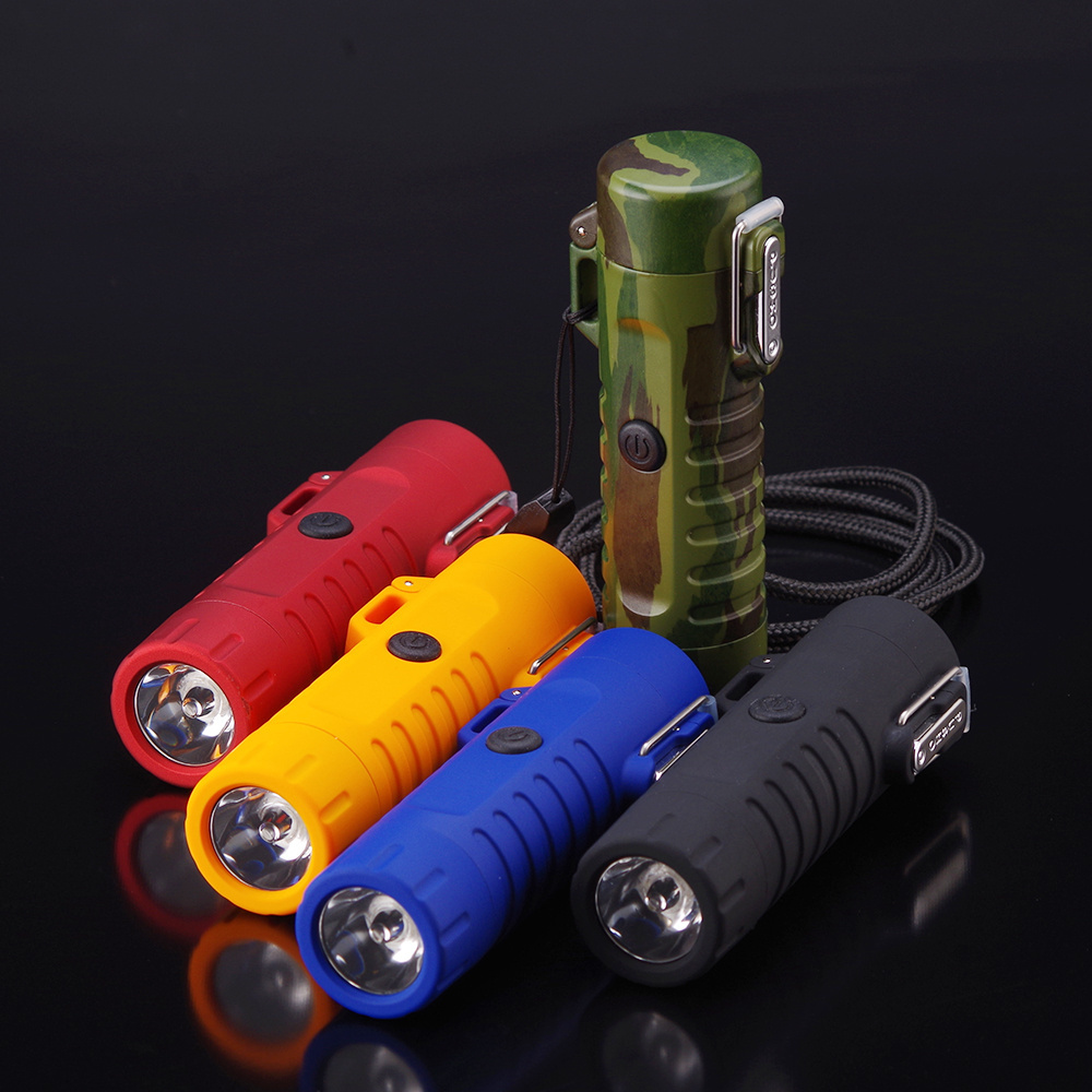 Dual Arc Lighter with Compass Flashlight Waterproof Explorer USB Rechargeable Electric Plasma Lighter