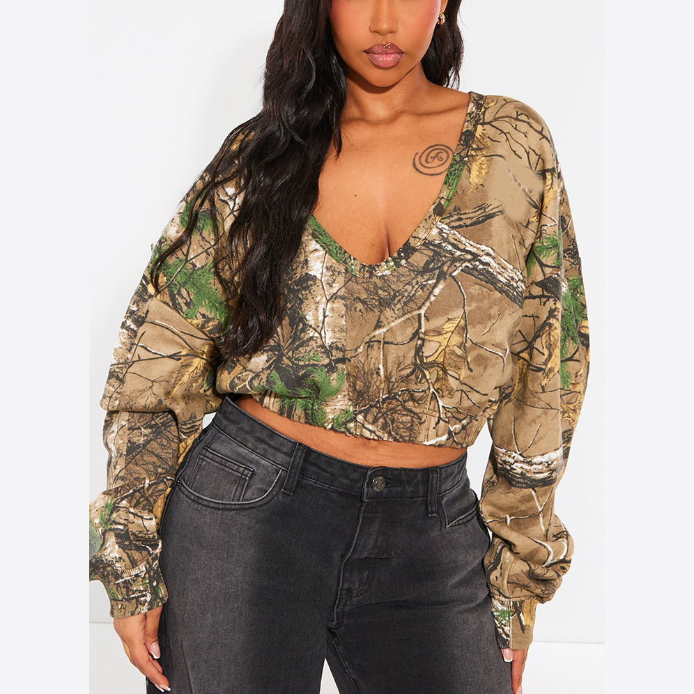 Top Selling New Arrival Real Tree Jungle Print Camo Forest Hunting Camping Hiking Women's Yoga Cropped Tops T-Shirts