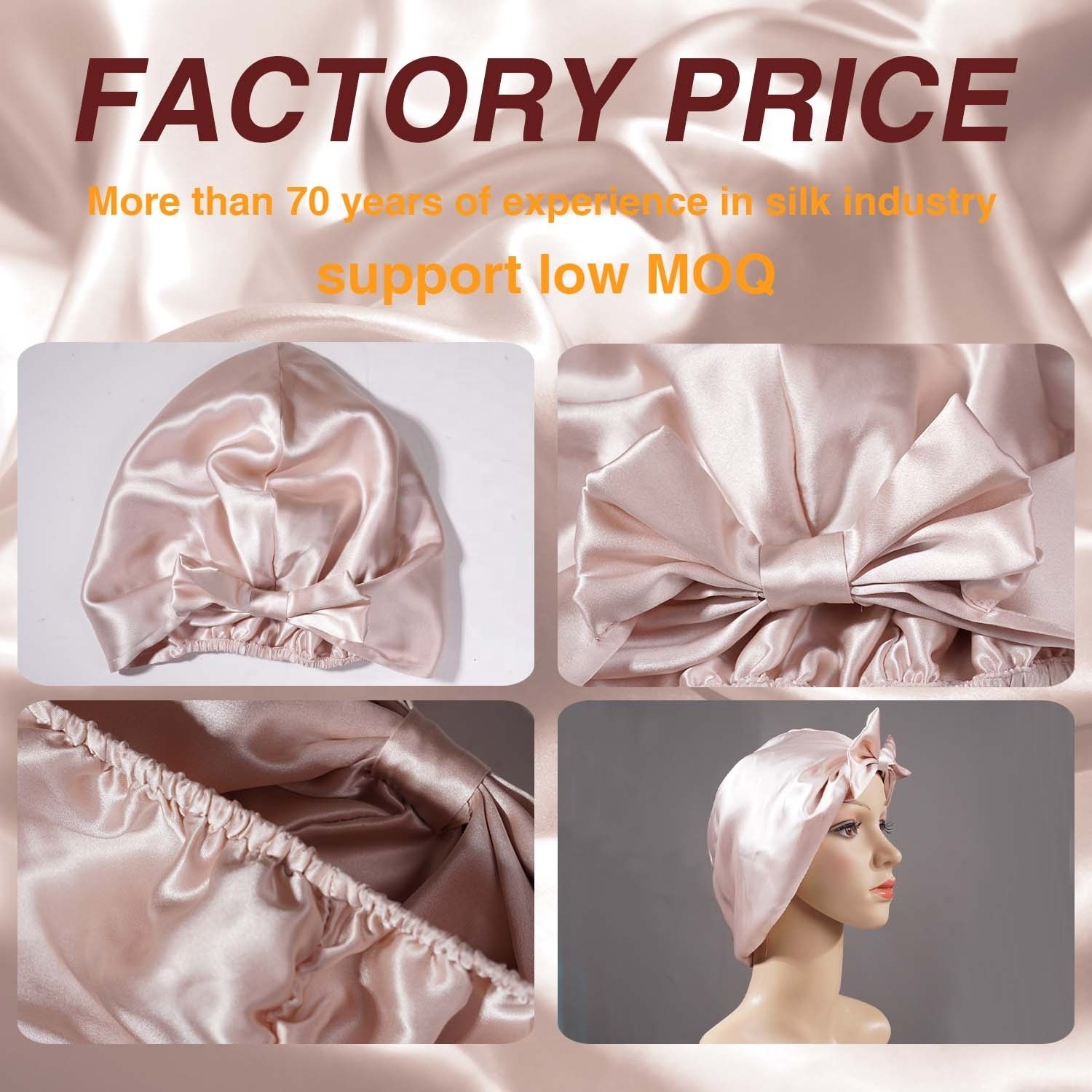 Fashion Silk Bonnet Sleeping Women Mulberry Silk Special Bow Design Cap Custom Logo Bonnets And Hair Wraps