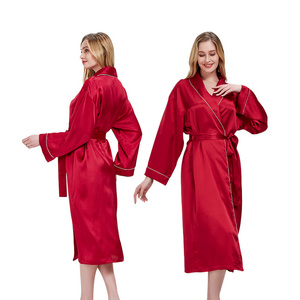 Wholesale Custom Logo 100% Mulberry Silk Sexy Nighty Bath Pure Color Silk Satin Long Kimono Robes