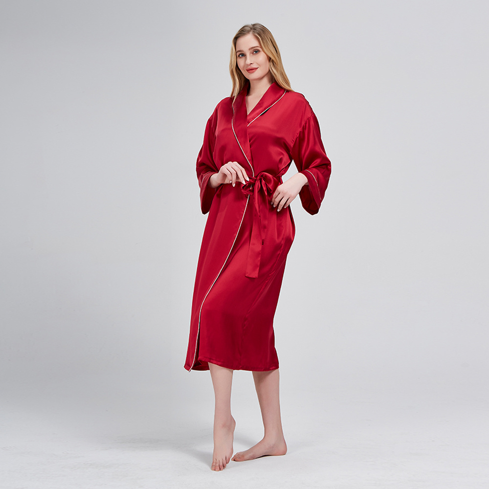 Wholesale Custom Logo 100% Mulberry Silk Sexy Nighty Bath Pure Color Silk Satin Long Kimono Robes