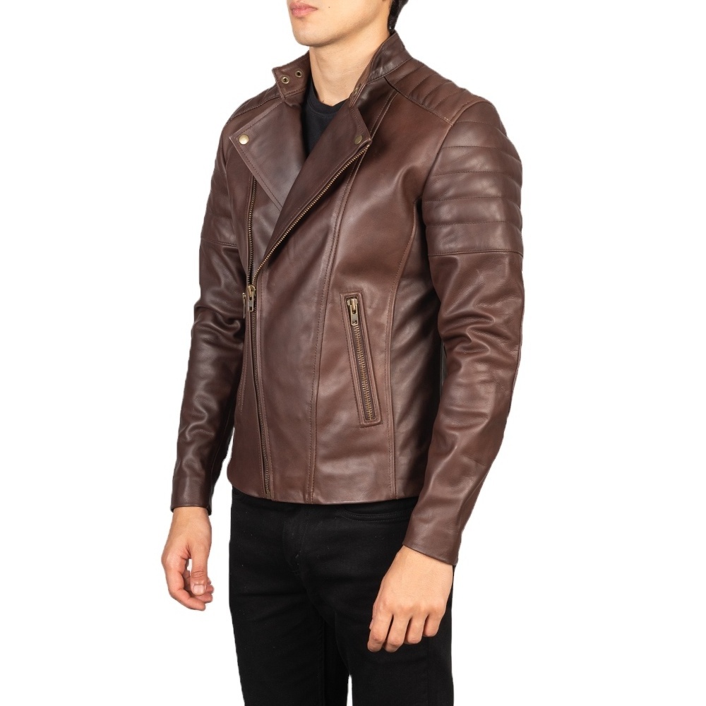 Color Block Men Genuine Leather Jacket Custom High Quality Men Leather Jacket Wholesale