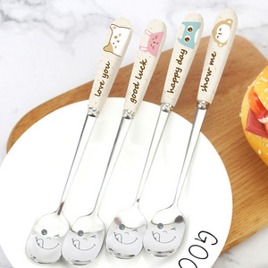 Customized LOGO Design Cartoon Ceramic Handle Coffee Stainless Steel Spoon