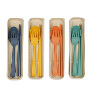 Eco friendly recyclable Spoon Chopsticks Dinnerware Travel Wheat Straw Cutlery Set