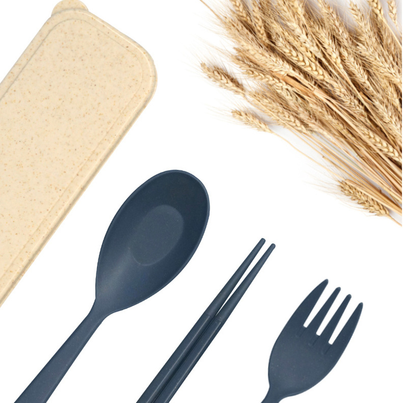 Eco friendly recyclable Spoon Chopsticks Dinnerware Travel Wheat Straw Cutlery Set