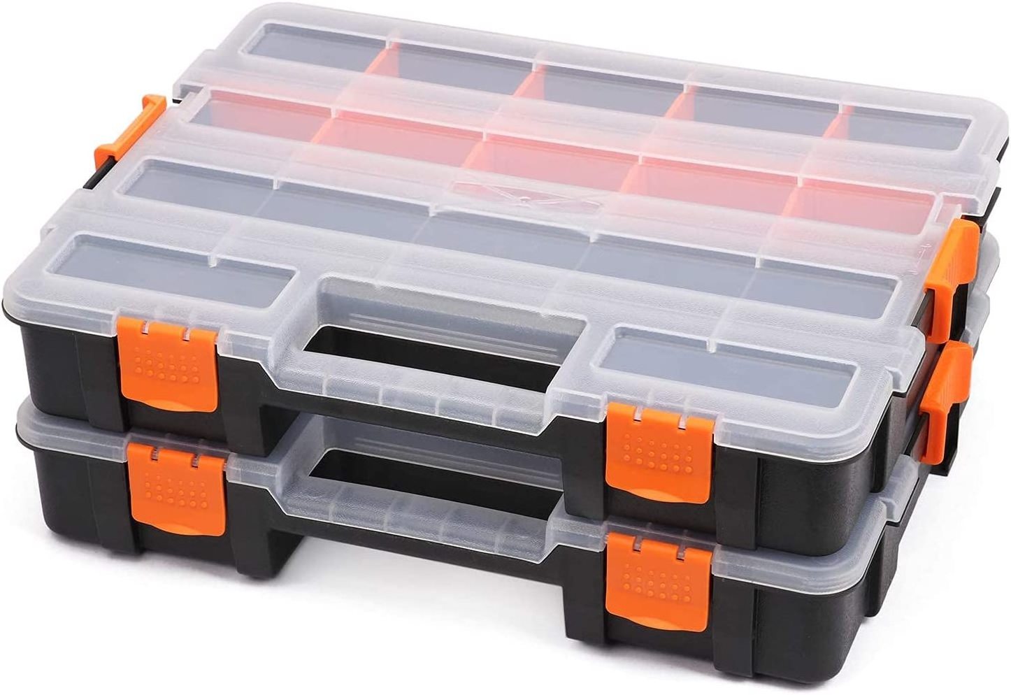 MP010 Black Fasteners Small Parts and Crafts Interlocking Tool Box Organizer with removable dividers,2 Pieces Pack