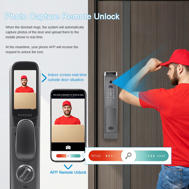 WIFI Tuya  APP Control Fingerprint Electronic Digital Touch Screen Keypad Code Key Smart Door Lock