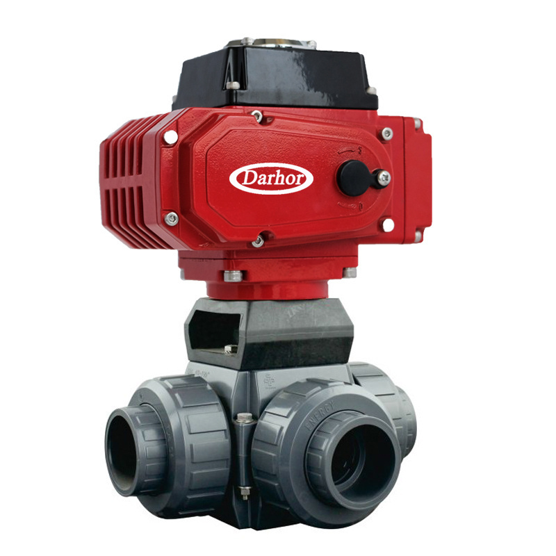 PVC electric actuated ball valve L type T type 2 way 3 way Electric Actuator Ball Valve 220VAC 24VDC