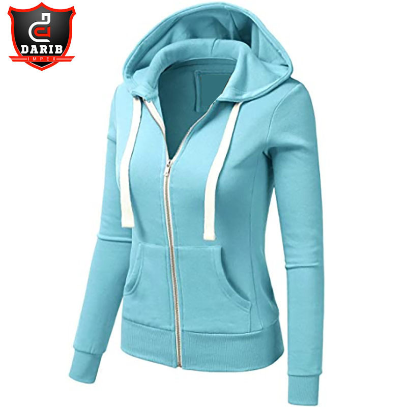 Women Zipper Hoodies Wholesale Women Slim Fit Zipper Hoodies Different Color Plain Women Hoodie