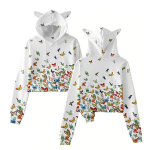 Women's Clothing Hoodies Sweatshirts New Butterfly Series 3D Digital Printing Girls Spring Autumn Trend Cropped Cat Hoodie